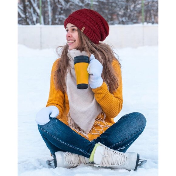 Women's Fleece Lined Knit Beanie Hat Slouchy Warm Winter Skull Cap - Picture 5 of 7